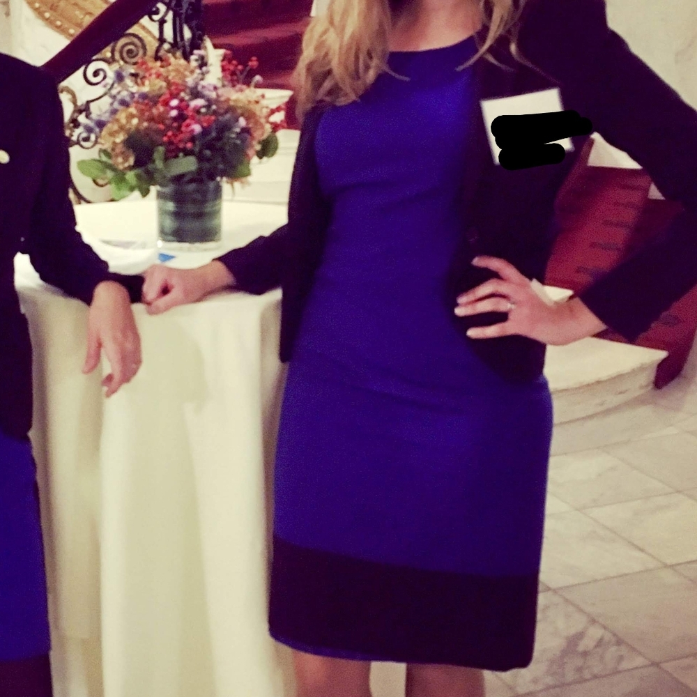 Fitted cobalt blue and black dress
